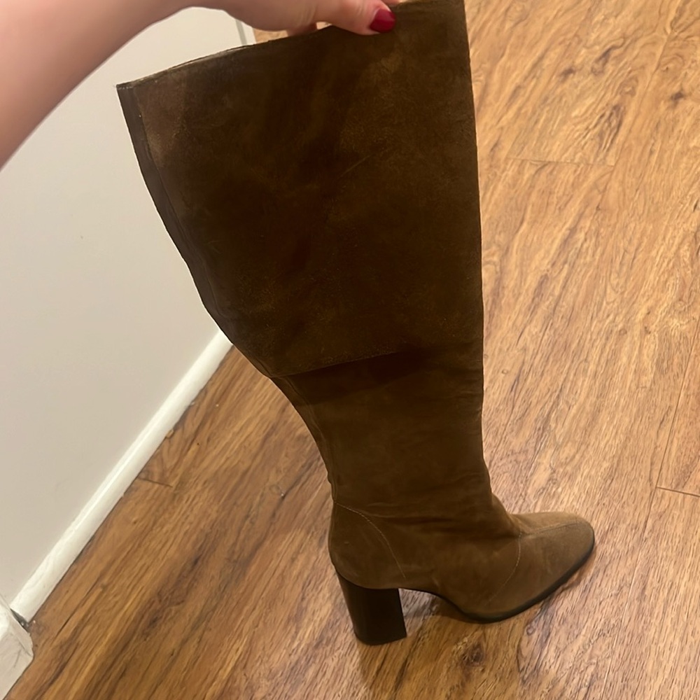 Brown heel knee high boots